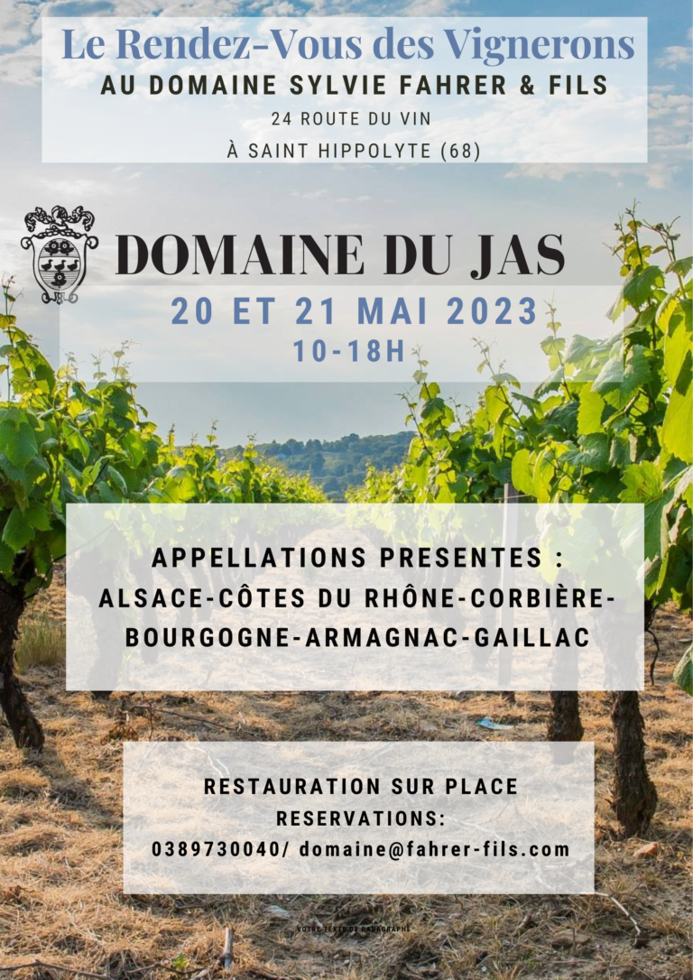 Rendez-vous des vignerons au domaine Sylvie Fahrer à Saint Hippolyte les 20 et 21 mai 2023